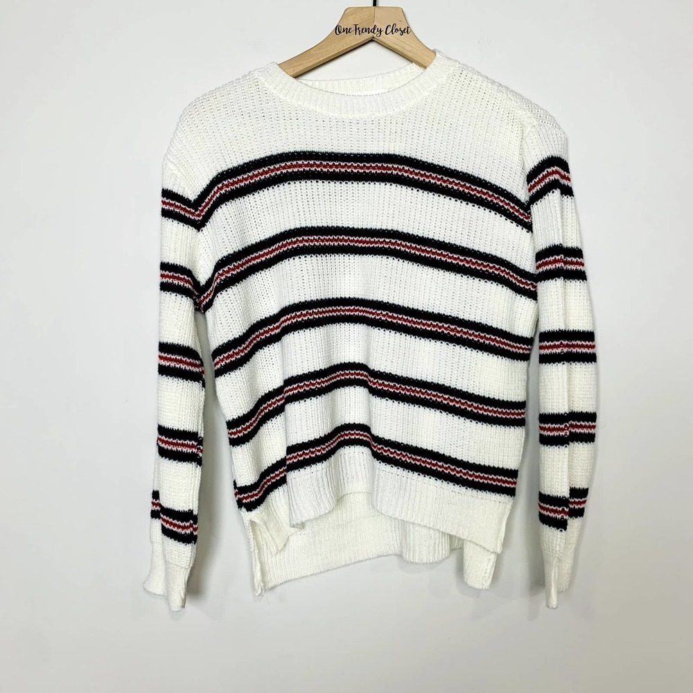 Cotton Emporium NWT Crew Neck Stripes Cozy Hi-Low Pullover Sweater Cream Size XL